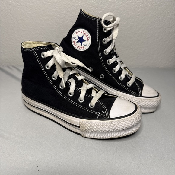 Converse Youth Girls Size 2 Black White Eva Lift Platform Hi Top Sneakers - Picture 1 of 8